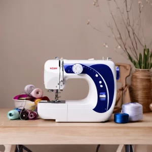 maquina azul y blanca
